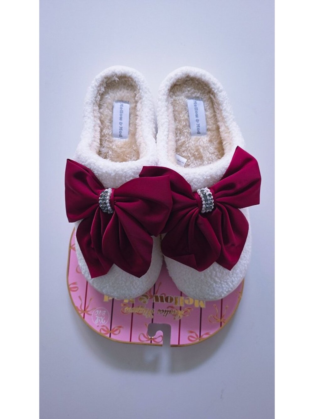 Yellow & Moon Plush Bow Slippers Women Cozy House Slippers Size 9-10